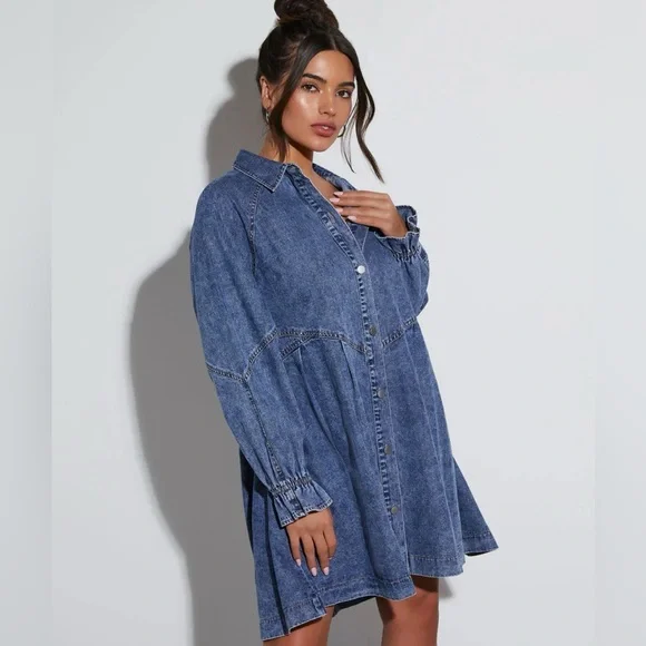 NWT! Fate Chambray Jean Dress / Size S - Picture 3 of 8